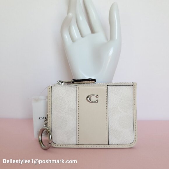 COACH Mini Skinny ID Card Case in Signature Canvas & Leather -White/Chalk color⭐ - Picture 1 of 16